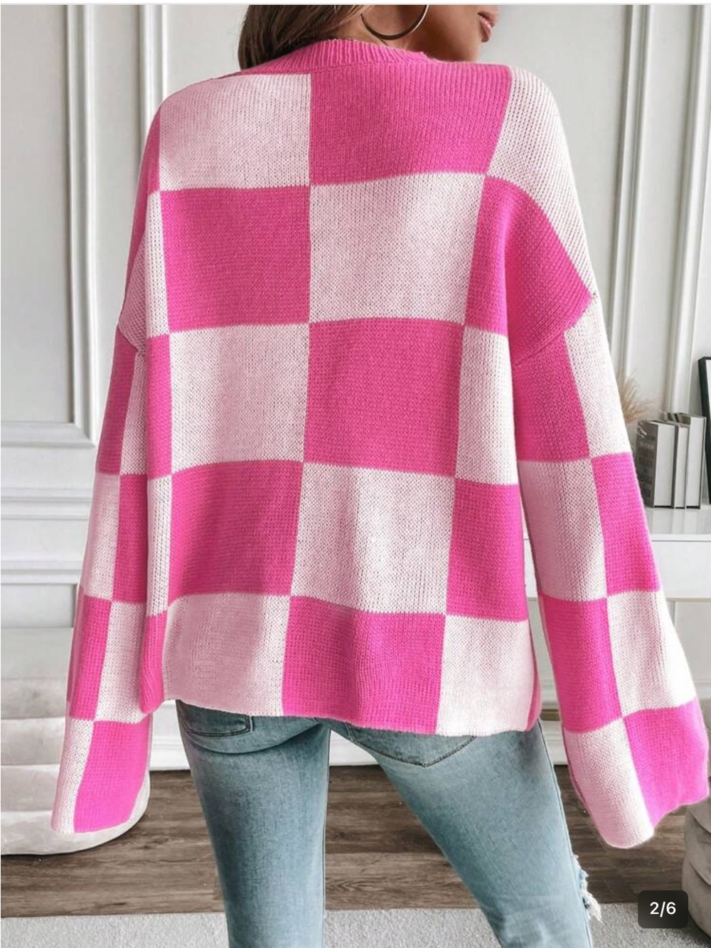 SHEIN Pink and White Checkered Crewneck Sweater NWOT Size M - Picture 5 of 9